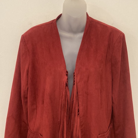 VAKKO FOR I.N.C. Rust Color Faux Suede Fringe Jackets Size Large - Picture 2 of 7